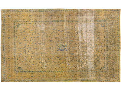 Tan Vintage Tabriz Handmade Persian Wool Rug With Shab Abbasi design