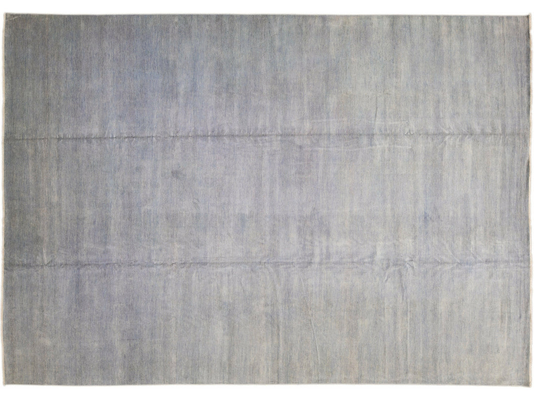 Contemporary Savannah Handmade Blue Solid Pattern Oversize Wool Rug