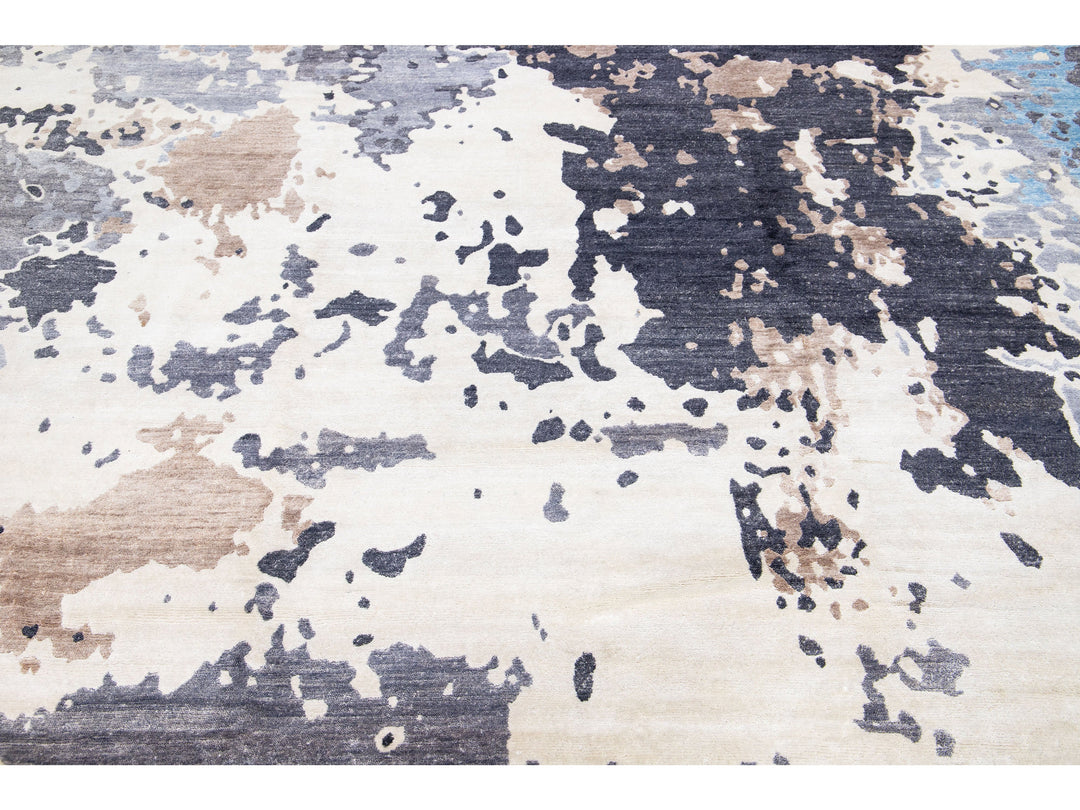 Modern Indian Wool & Silk Rug 9 X 12