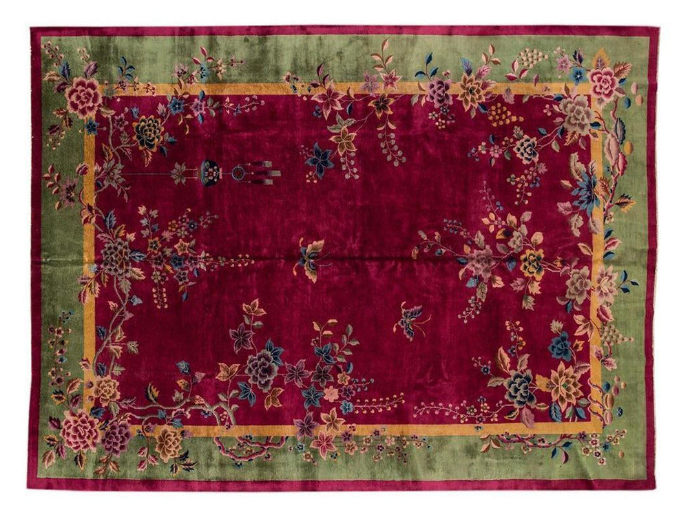 Antique Chinese Art Deco Wool Rug 10 X 13