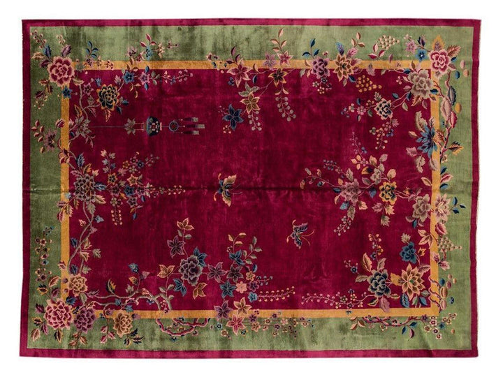 Antique Chinese Art Deco Wool Rug 10 X 13