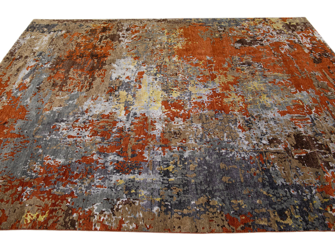 Modern Indian Wool & Silk Rug 8 X 10