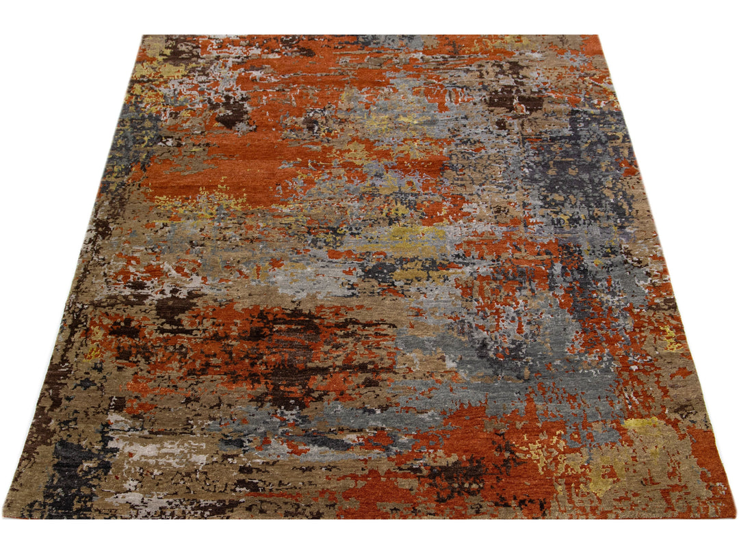 Modern Indian Wool & Silk Rug 8 X 10