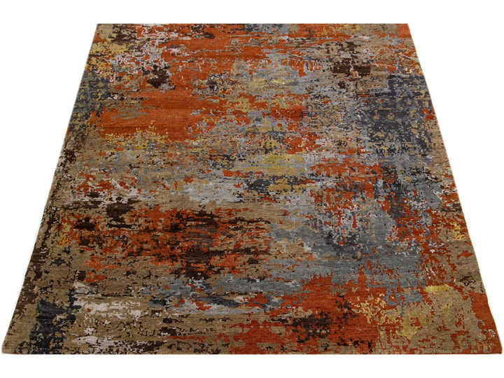 Modern Indian Wool & Silk Rug 8 X 10