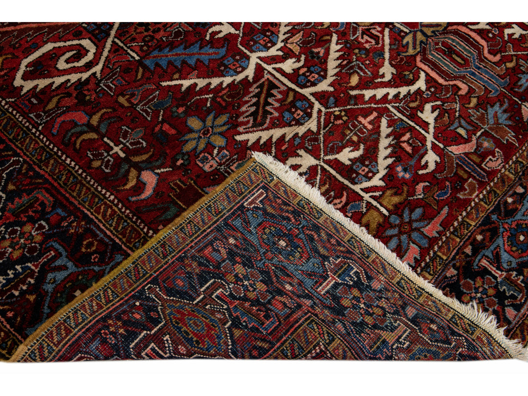 Red Antique Persian Heriz Handmade Allover Designed Wool Rug