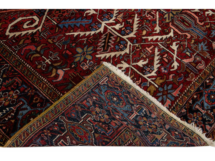 Red Antique Persian Heriz Handmade Allover Designed Wool Rug