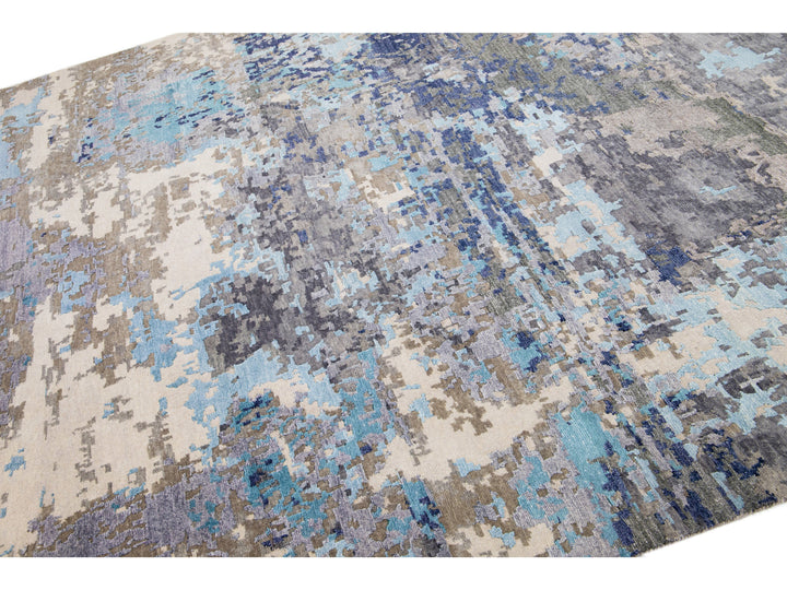 Modern Abstract Wool & Silk Rug 8 X 10