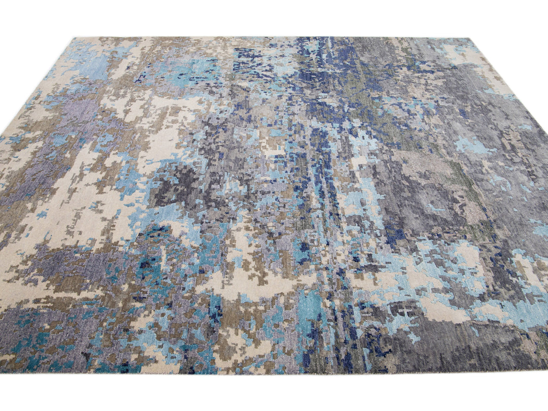 Modern Abstract Wool & Silk Rug 8 X 10