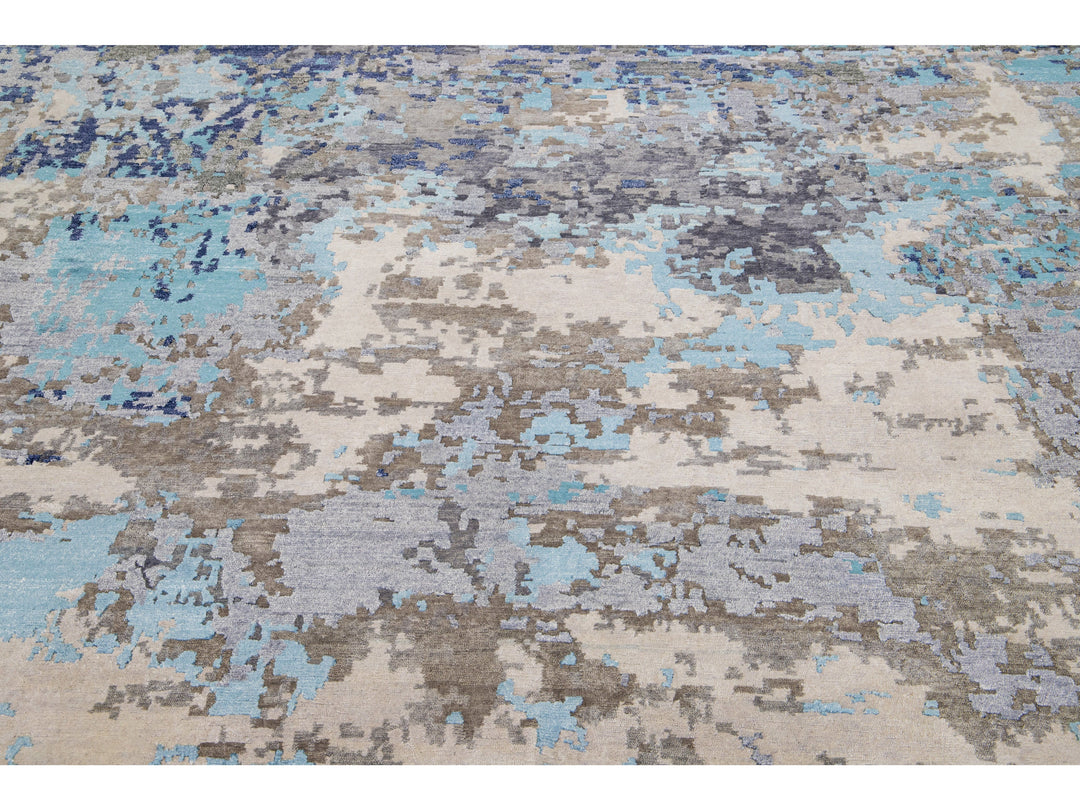 Modern Abstract Wool & Silk Rug 8 X 10