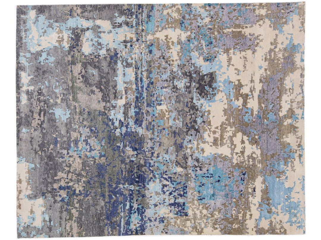 Modern Abstract Wool & Silk Rug 8 X 10