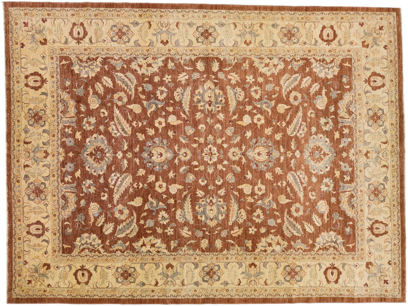 Modern Tabriz Style Brown Handmade Floral Motif Wool Rug