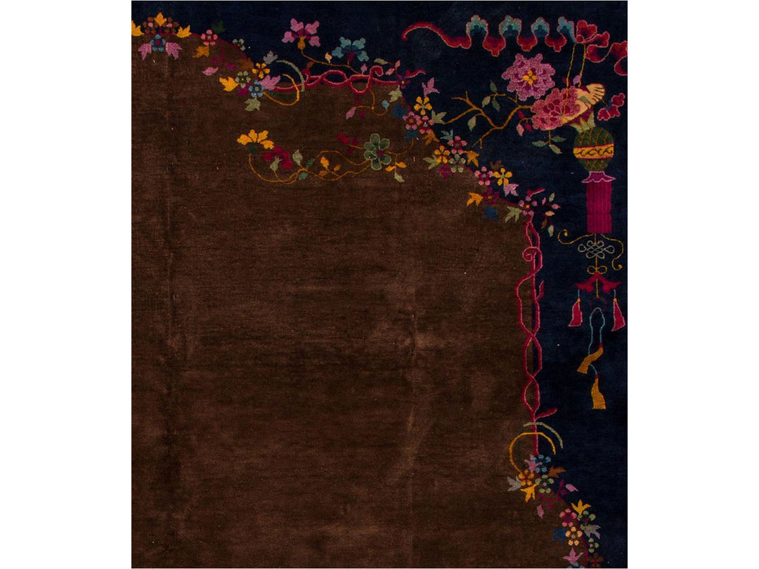 Antique Brown Chinese Art Deco Wool Rug 9 X 12