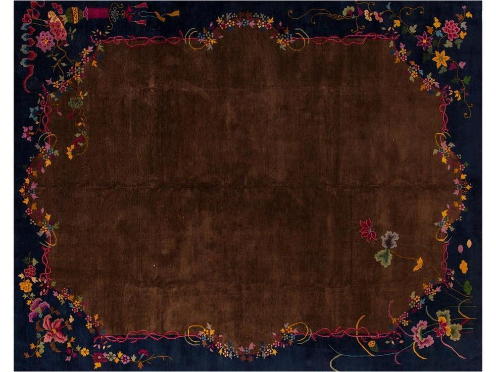 Antique Brown Chinese Art Deco Wool Rug 9 X 12