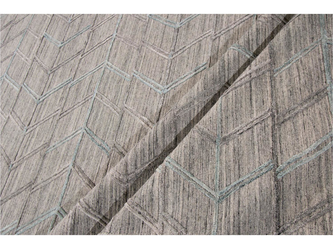 Modern Gray Indian Transitional Flat-Weave Wool Rug  9 X 12