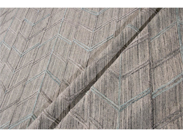 Modern Gray Indian Transitional Flat-Weave Wool Rug  9 X 12