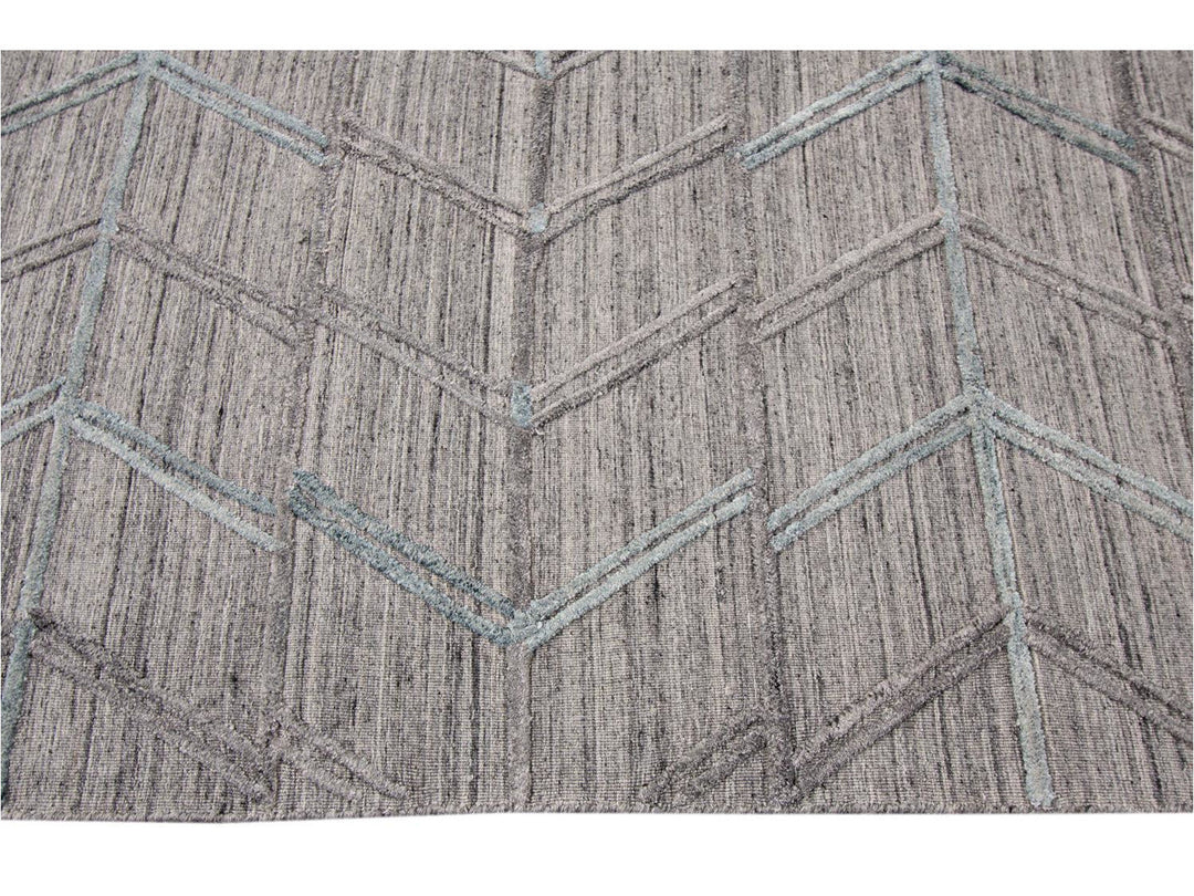 Modern Gray Indian Transitional Flat-Weave Wool Rug  9 X 12