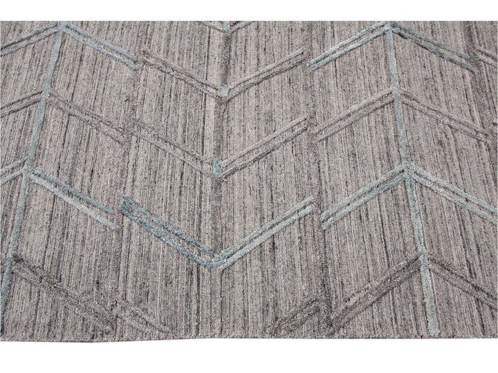Modern Gray Indian Transitional Flat-Weave Wool Rug  9 X 12