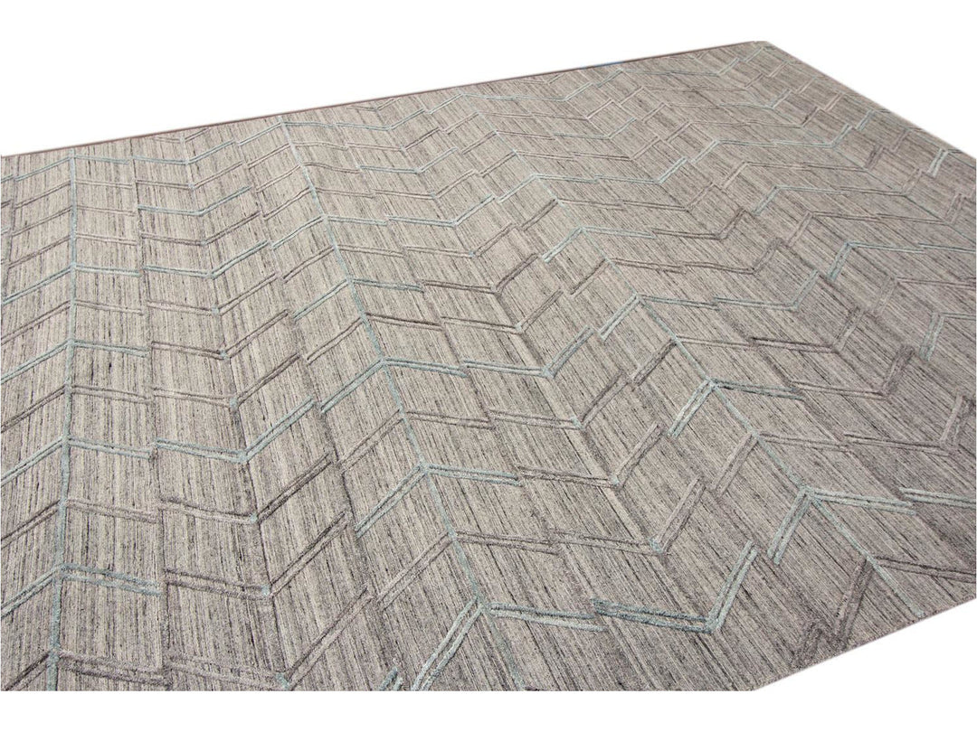 Modern Gray Indian Transitional Flat-Weave Wool Rug  9 X 12