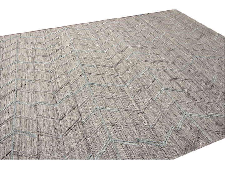 Modern Gray Indian Transitional Flat-Weave Wool Rug  9 X 12