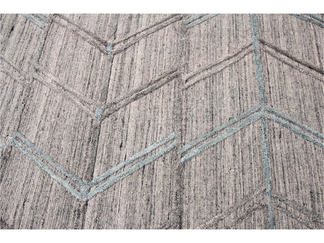 Modern Gray Indian Transitional Flat-Weave Wool Rug  9 X 12