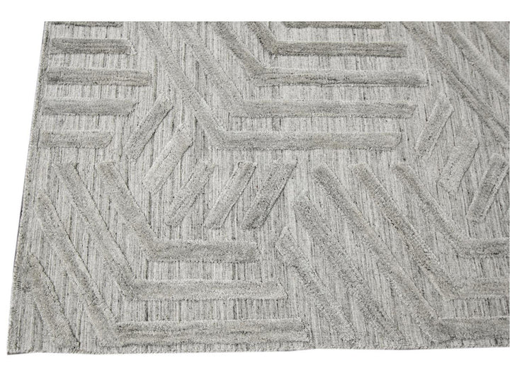 Modern Gray Indian Transitional Flat-Weave Wool Rug  9 X 12