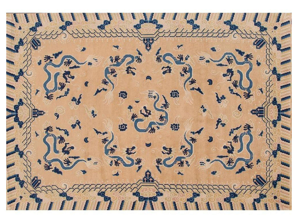 Antique Dragon Peking Chinese Wool Rug 7 X 10