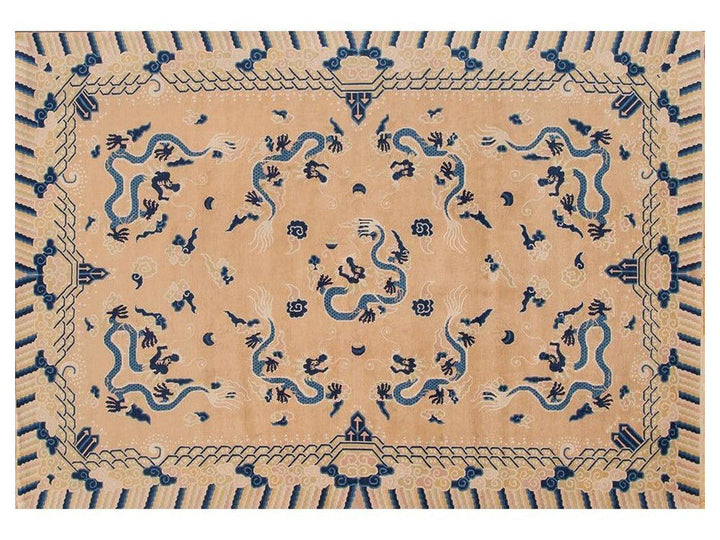 Antique Dragon Peking Chinese Wool Rug 7 X 10