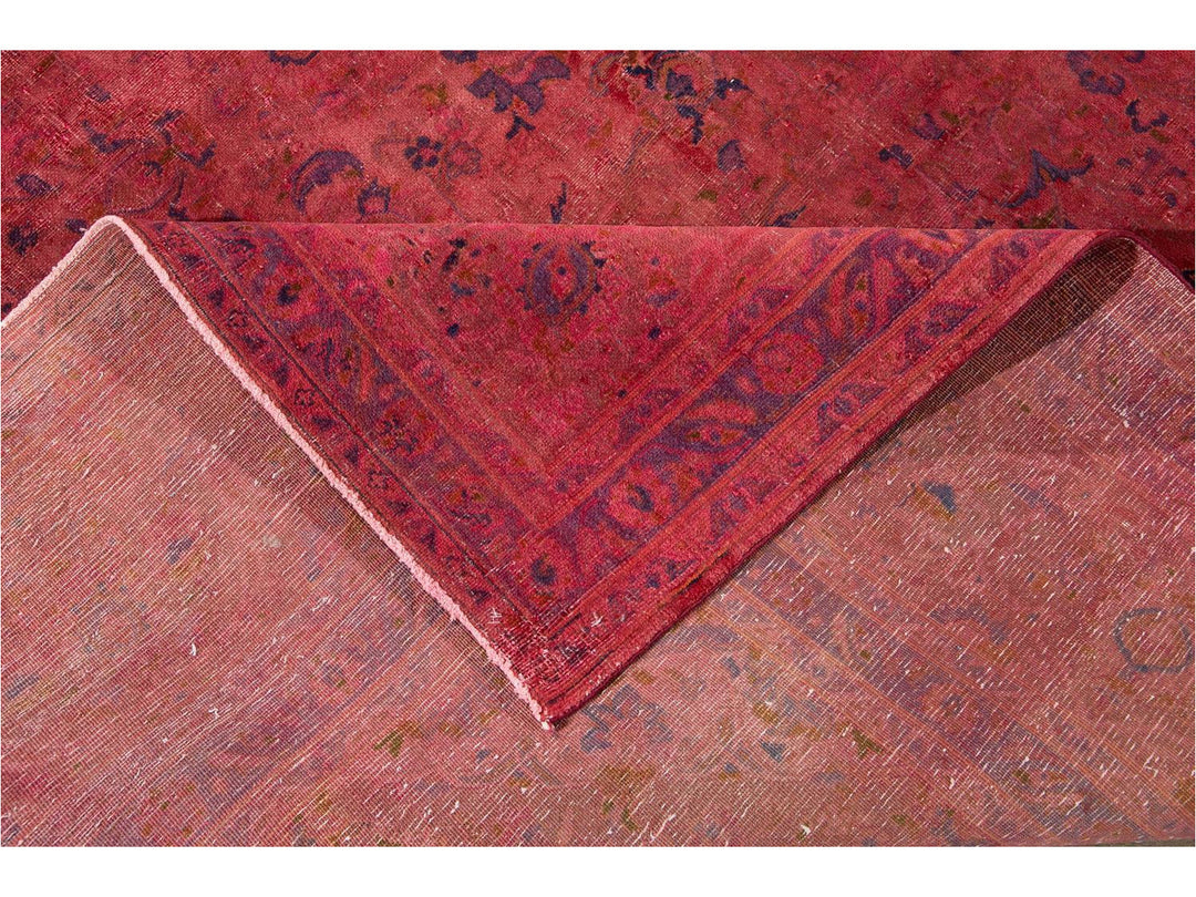 Vintage Pink Distressed Overdyed Rug 10 X 13