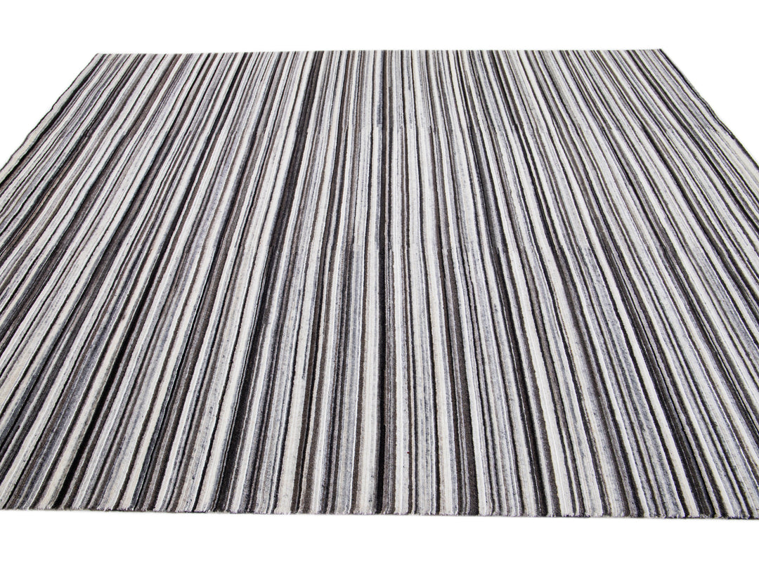 Modern Striped Wool Rug 8 X 10