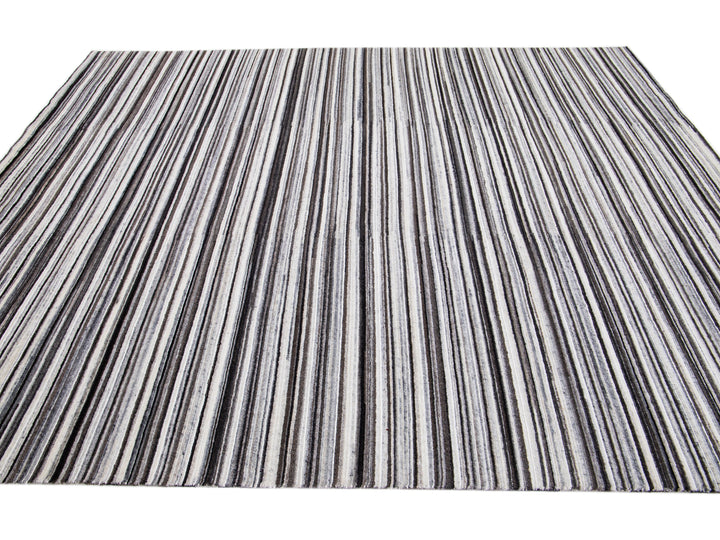 Modern Striped Wool Rug 8 X 10