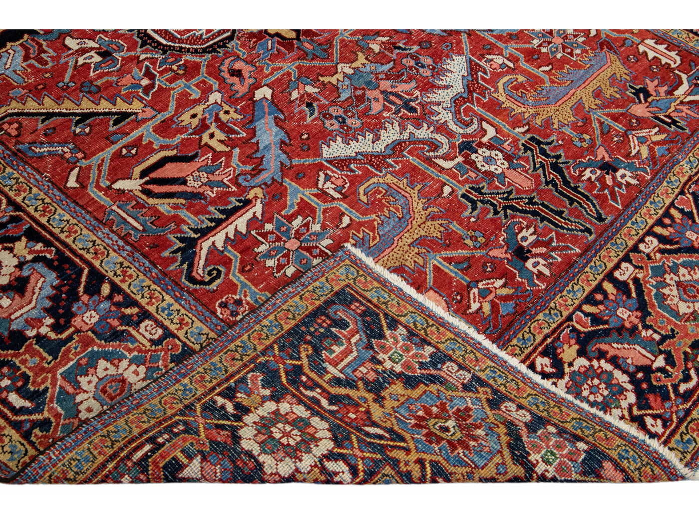 Antique Persian Heriz Handmade Allover Designed Red Wool Rug