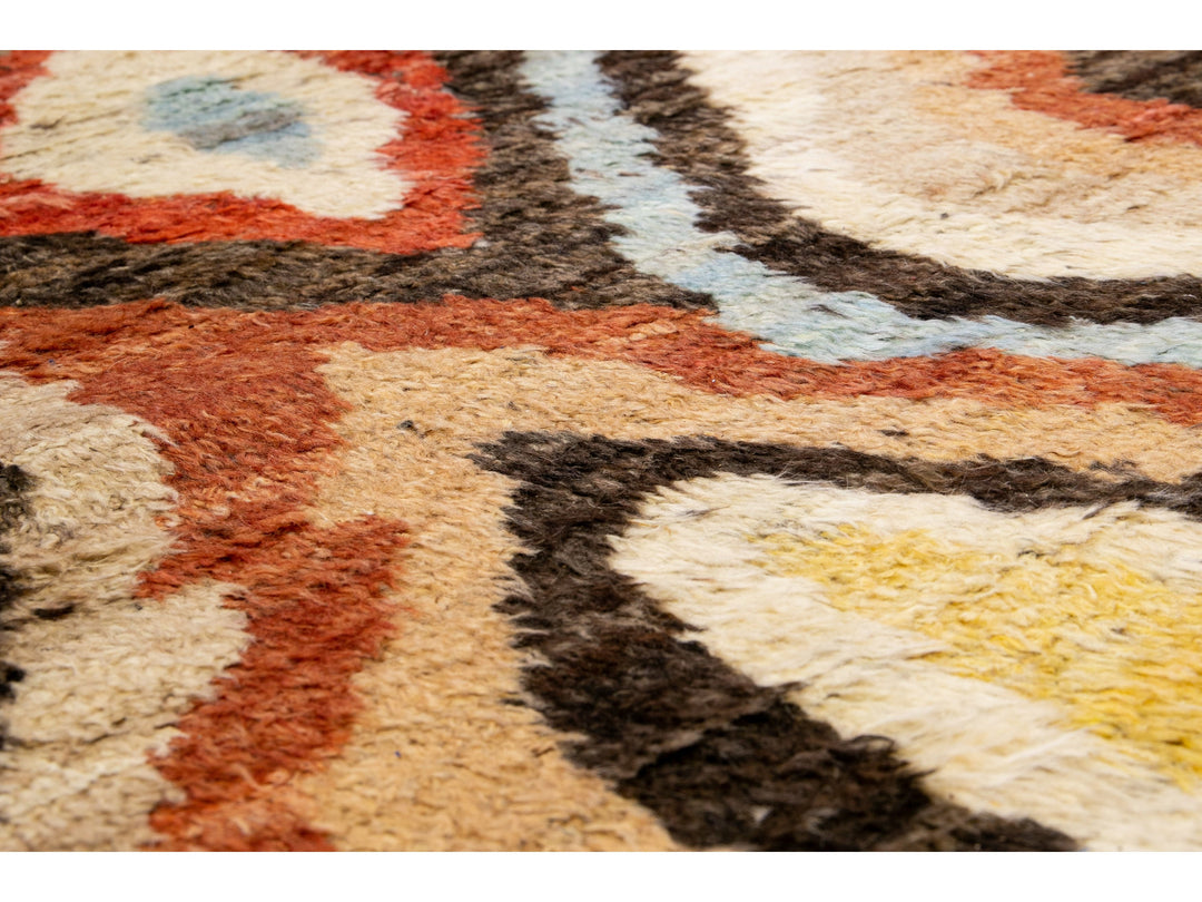 Beige Modern Moroccan Style Handmade Multicolor Abstract Motif Wool Rug