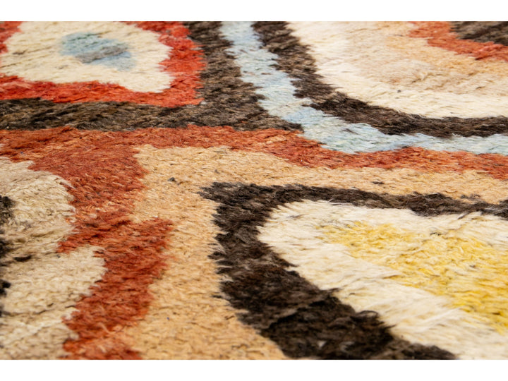 Beige Modern Moroccan Style Handmade Multicolor Abstract Motif Wool Rug