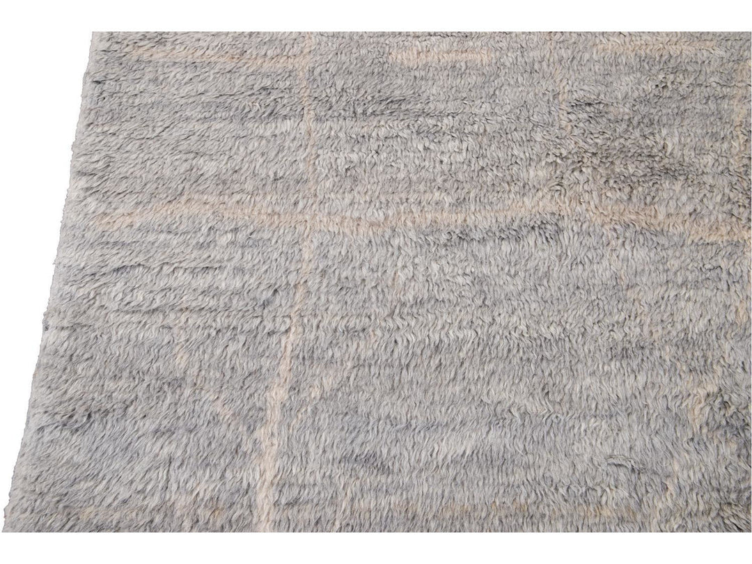 Modern Gray Moroccan Wool Rug 10 X 15