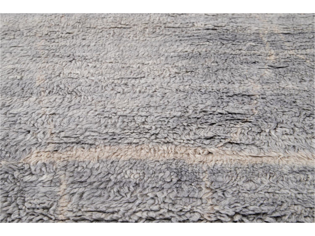 Modern Gray Moroccan Wool Rug 10 X 15