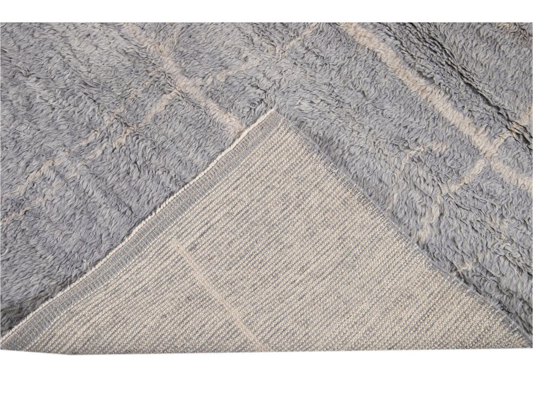 Modern Gray Moroccan Wool Rug 10 X 15