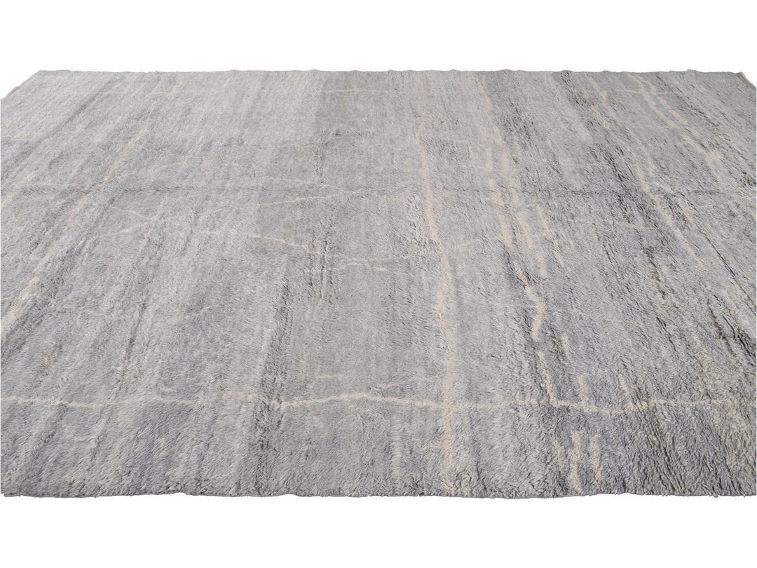 Modern Gray Moroccan Wool Rug 10 X 15