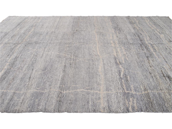 Modern Gray Moroccan Wool Rug 10 X 15