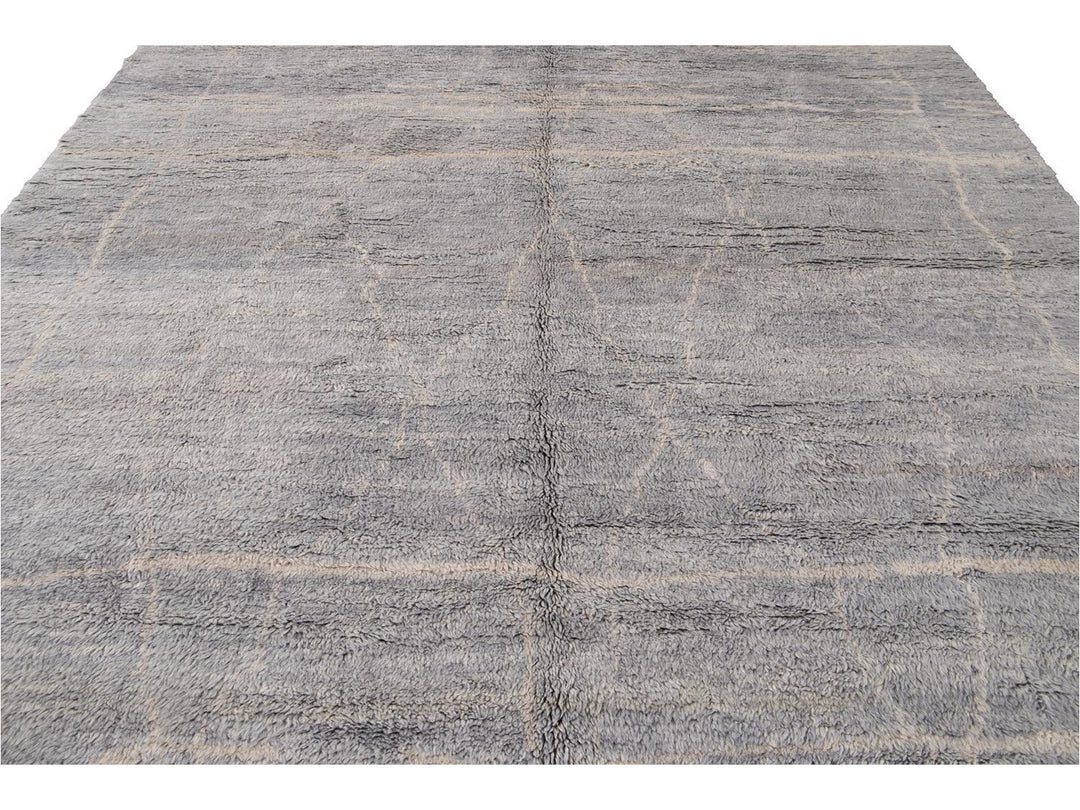 Modern Gray Moroccan Wool Rug 10 X 15