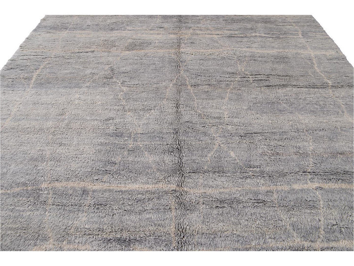 Modern Gray Moroccan Wool Rug 10 X 15