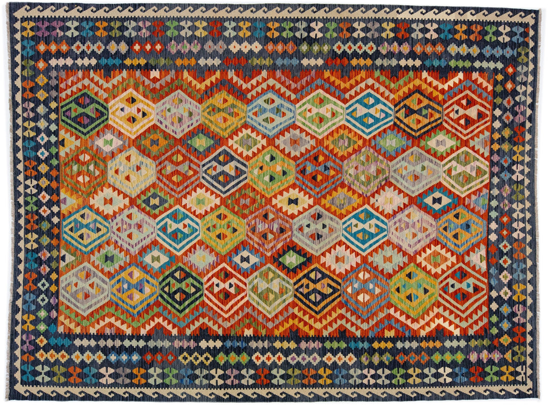 Modern Flatweave Kilim Wool Rug 9 X 11