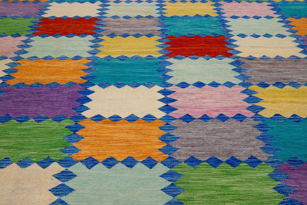 Modern Flatweave Kilim Wool Rug 10 X 14