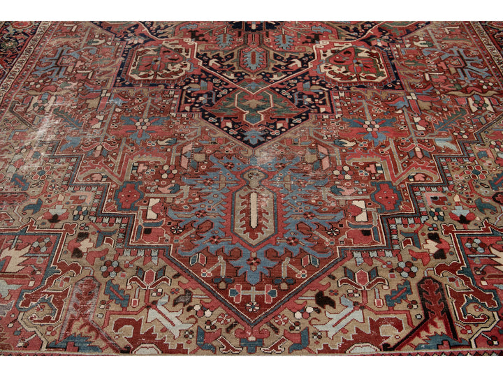 Antique Heriz Wool Rug 12 X 15