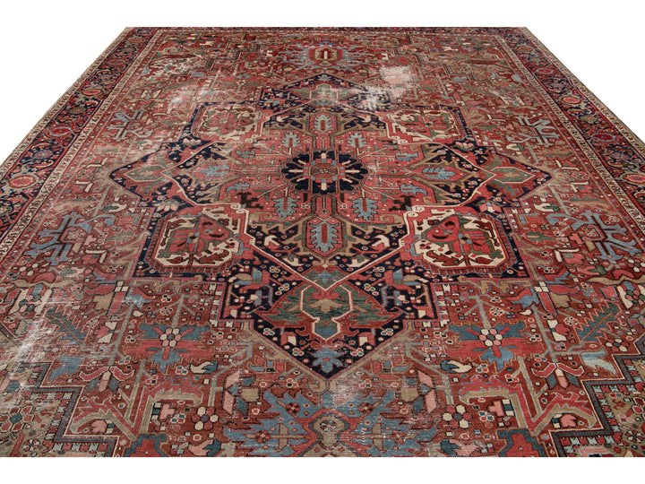 Antique Heriz Wool Rug 12 X 15