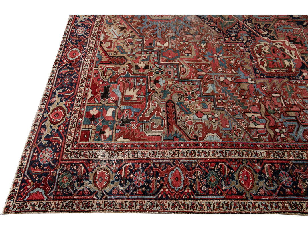 Antique Heriz Wool Rug 12 X 15