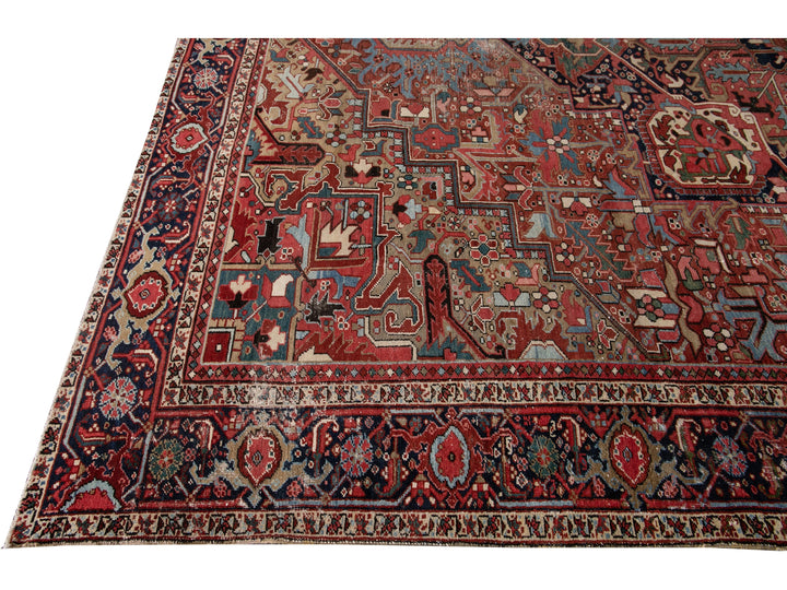 Antique Heriz Wool Rug 12 X 15