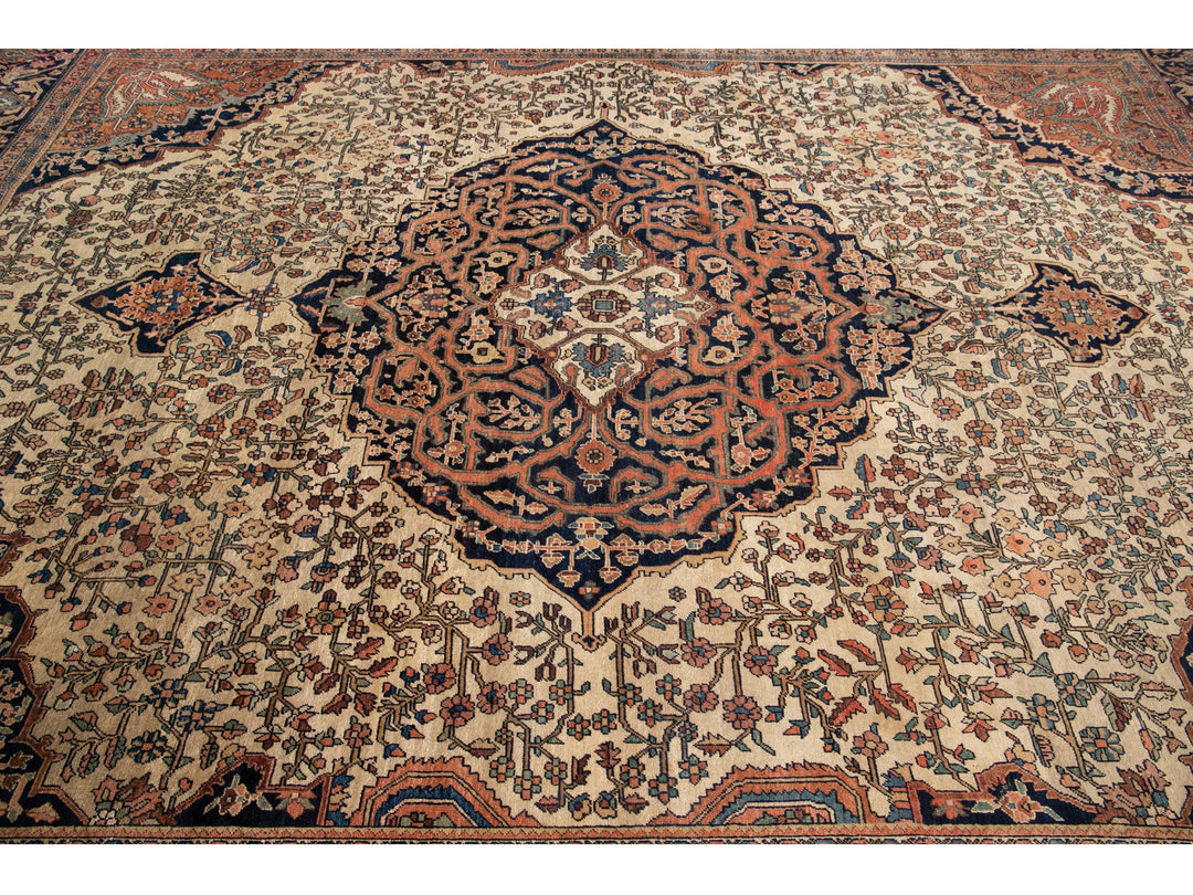 Antique Sarouk Wool Rug 9 X 12