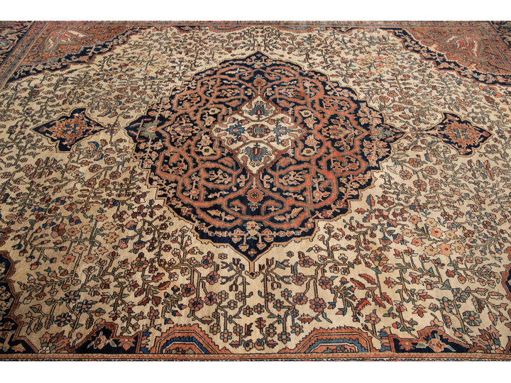Antique Sarouk Wool Rug 9 X 12