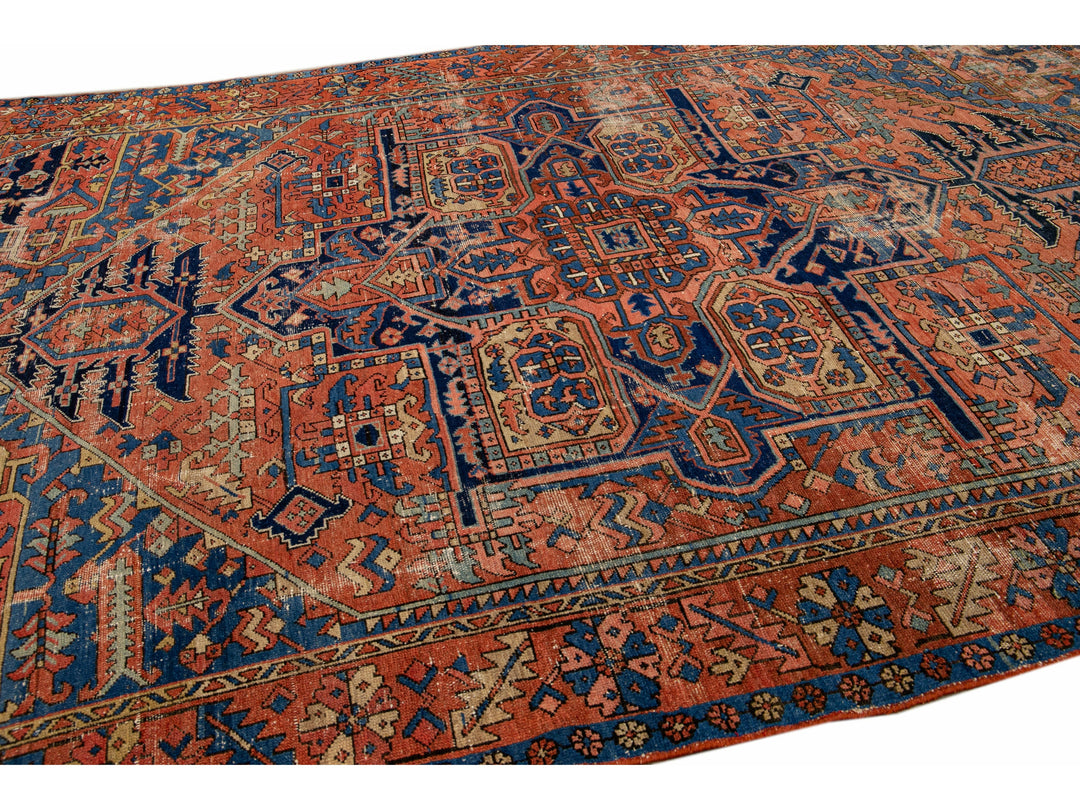 Antique Heriz  Wool Rug 9 X 13