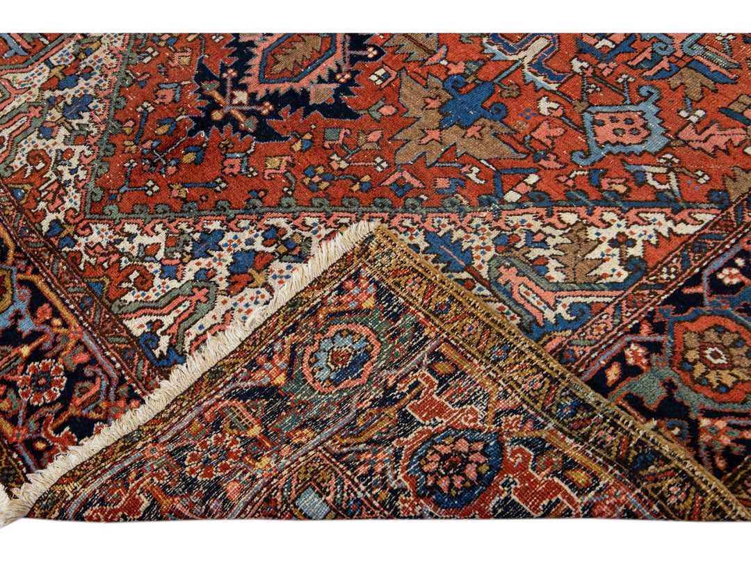 Antique Persian Heriz Handmade Allover Pattern Red Wool Rug